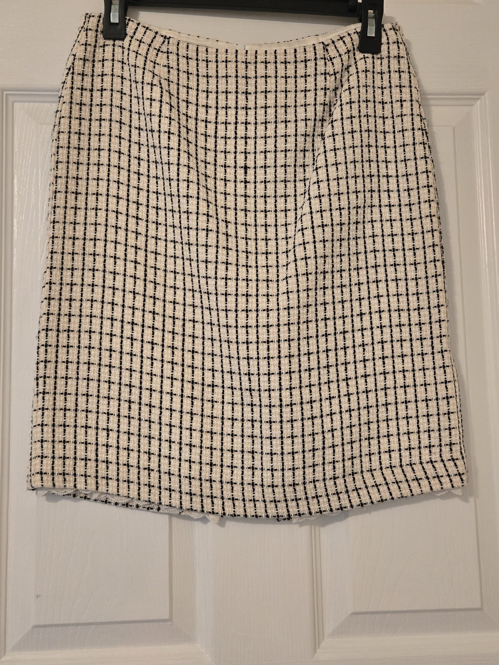 Trina Turk Cream and Black Checked Tweed Pencil Skirt
